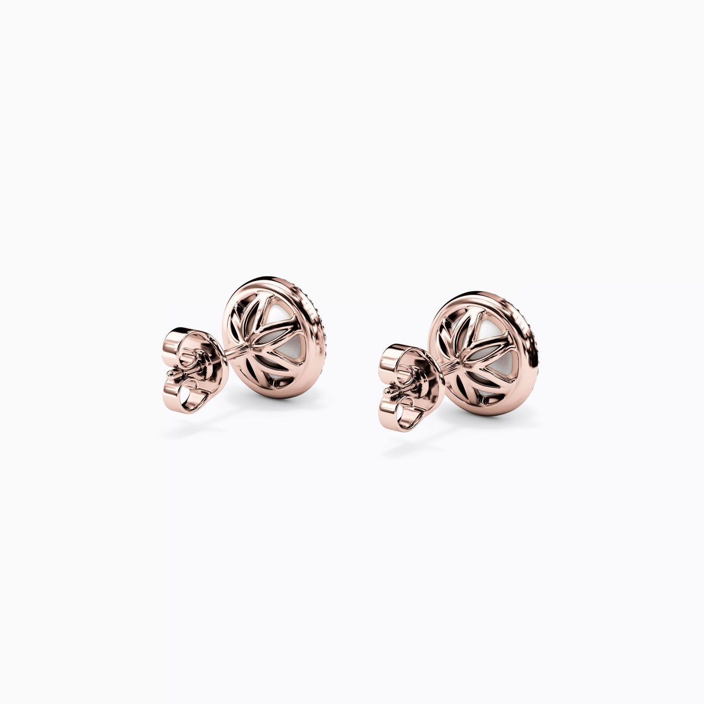 Akoya Pearl & Diamond Stud Halo Earrings in 14K Gold
