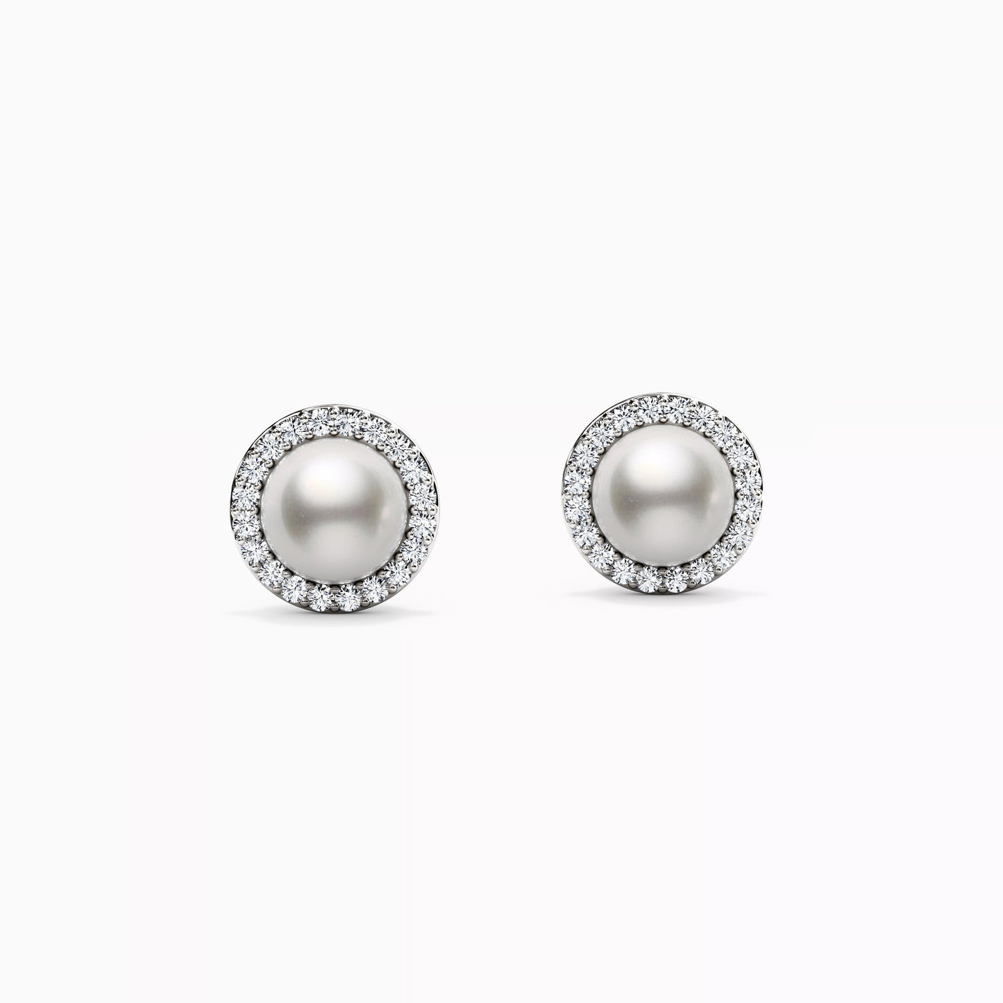 Akoya Pearl & Diamond Stud Halo Earrings in 14K Gold
