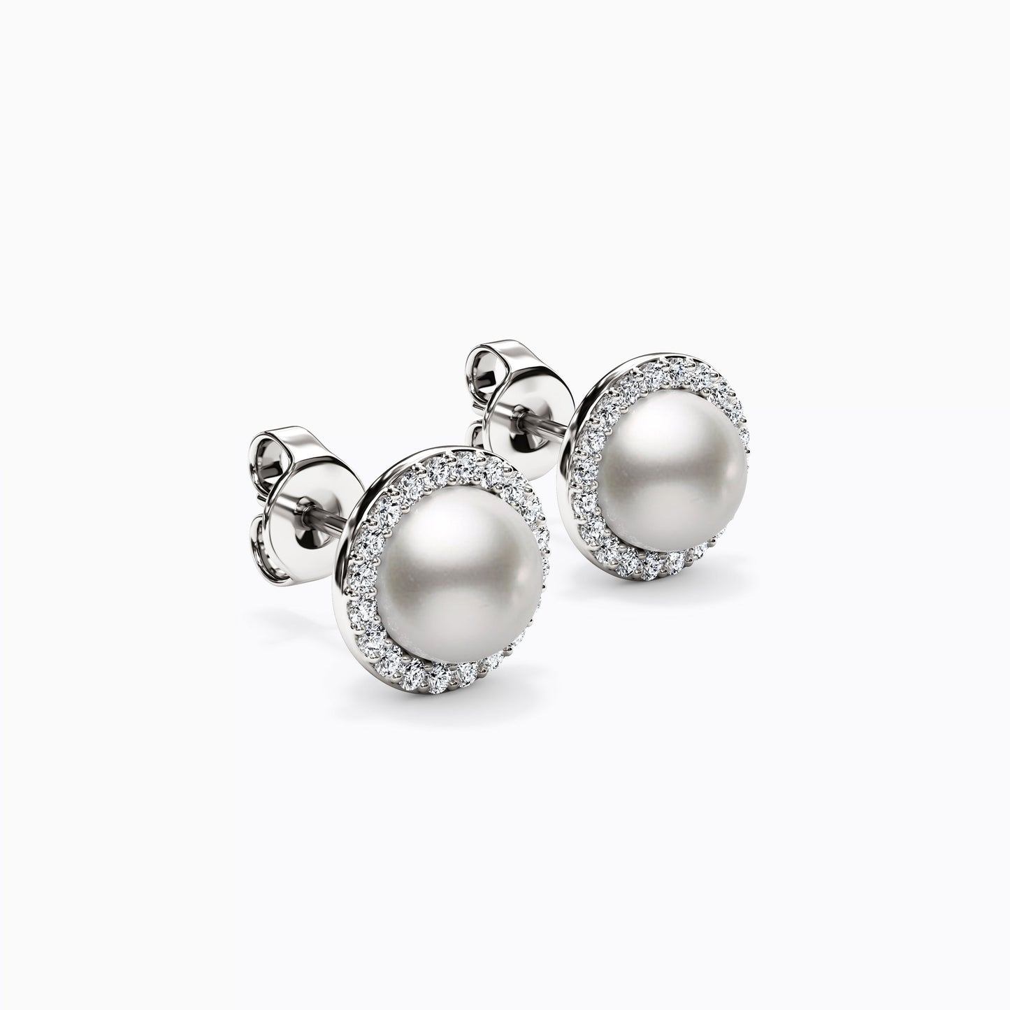 Akoya Pearl & Diamond Stud Halo Earrings in 14K Gold