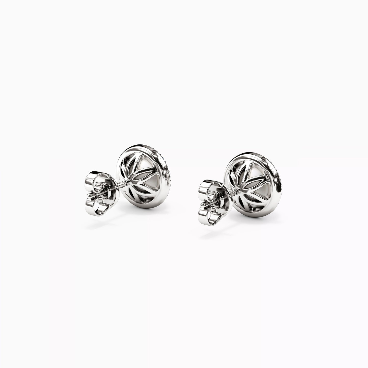 Akoya Pearl & Diamond Stud Halo Earrings in 14K Gold