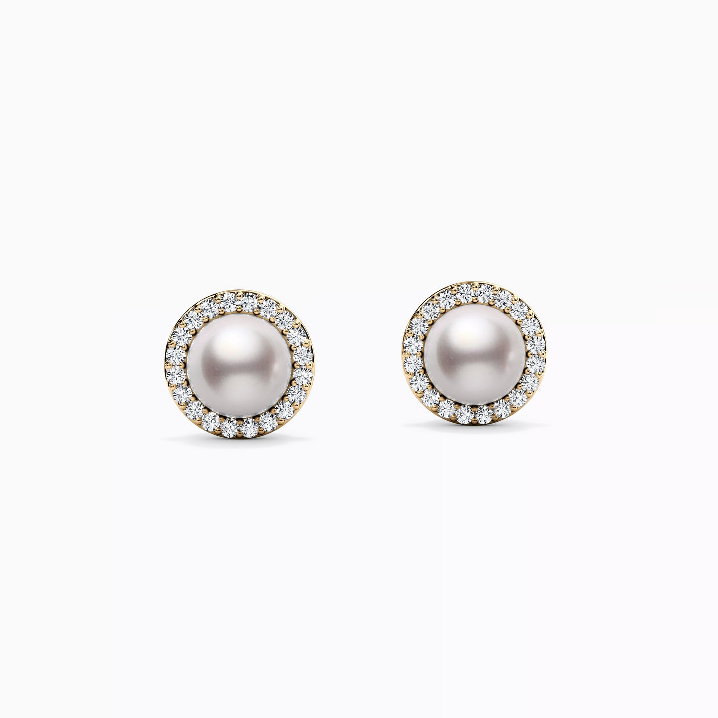 Akoya Pearl & Diamond Stud Halo Earrings in 14K Gold
