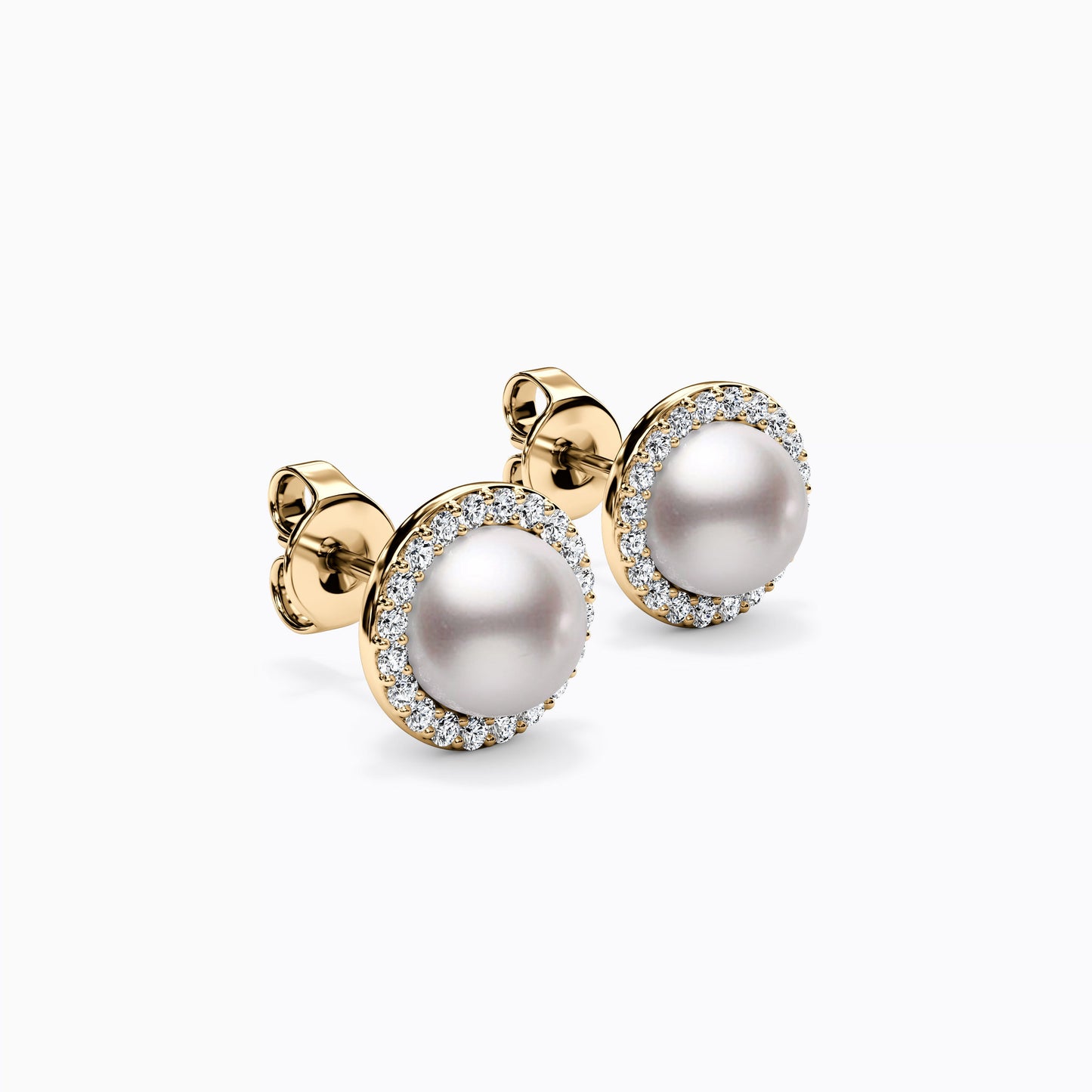 Akoya Pearl & Diamond Stud Halo Earrings in 14K Gold