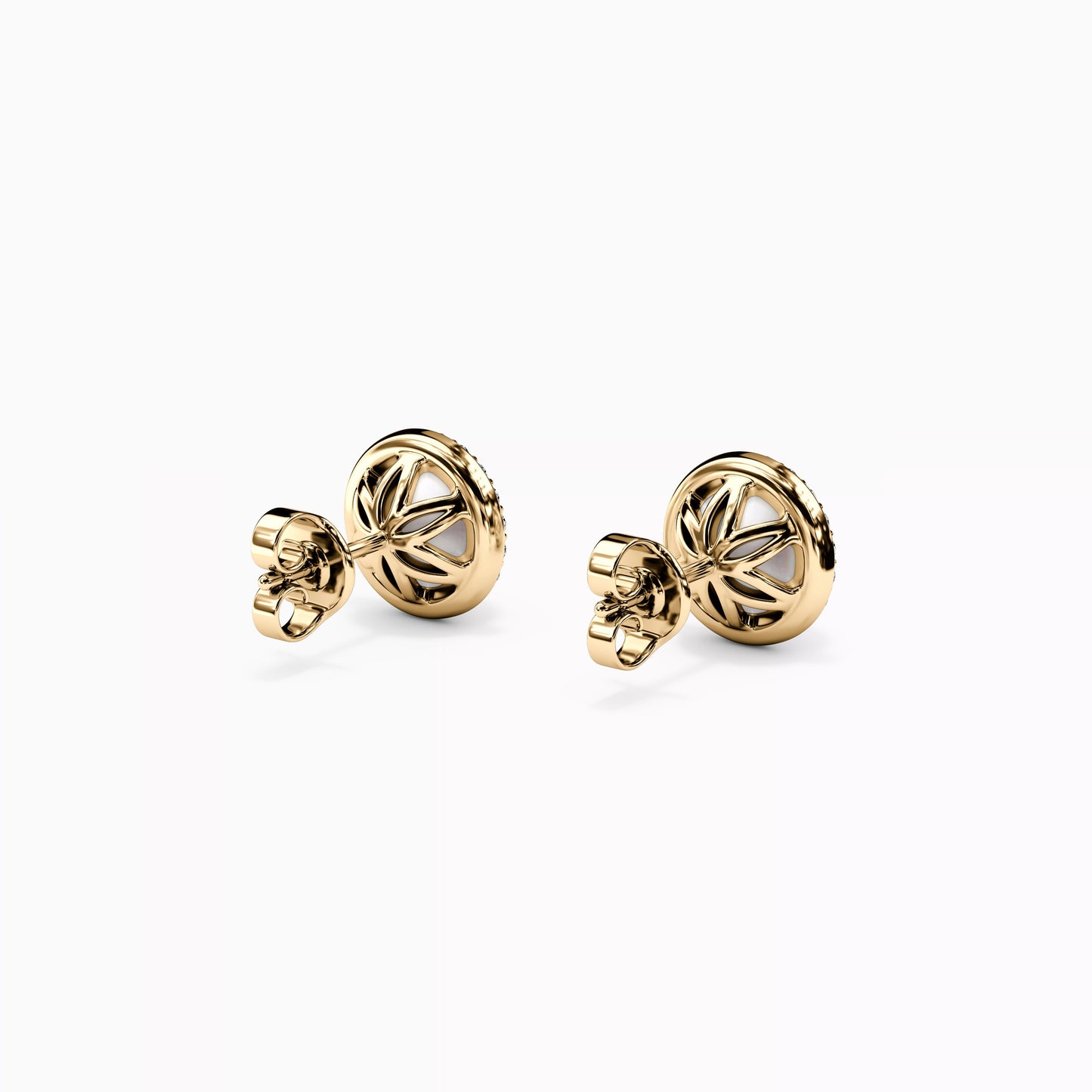 Akoya Pearl & Diamond Stud Halo Earrings in 14K Gold