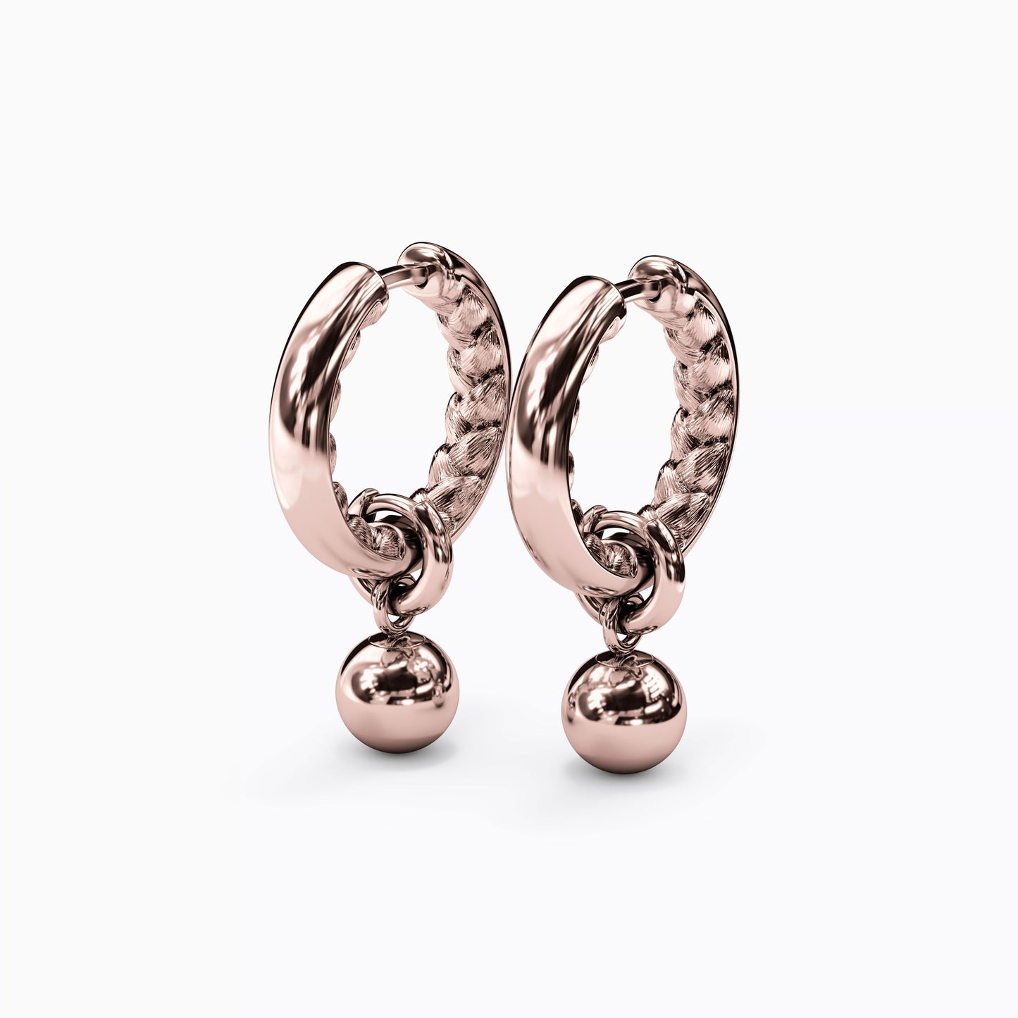 Wheat & Polished Hoop Earrings in 14K Gold