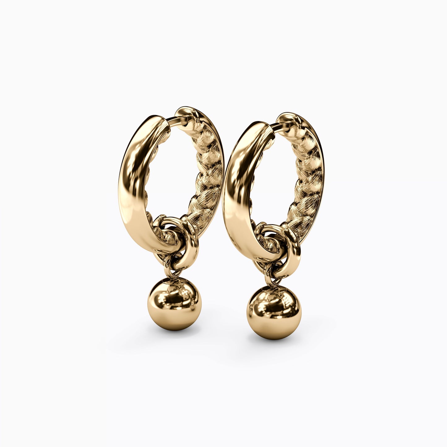 Wheat & Polished Hoop Earrings in 14K Gold