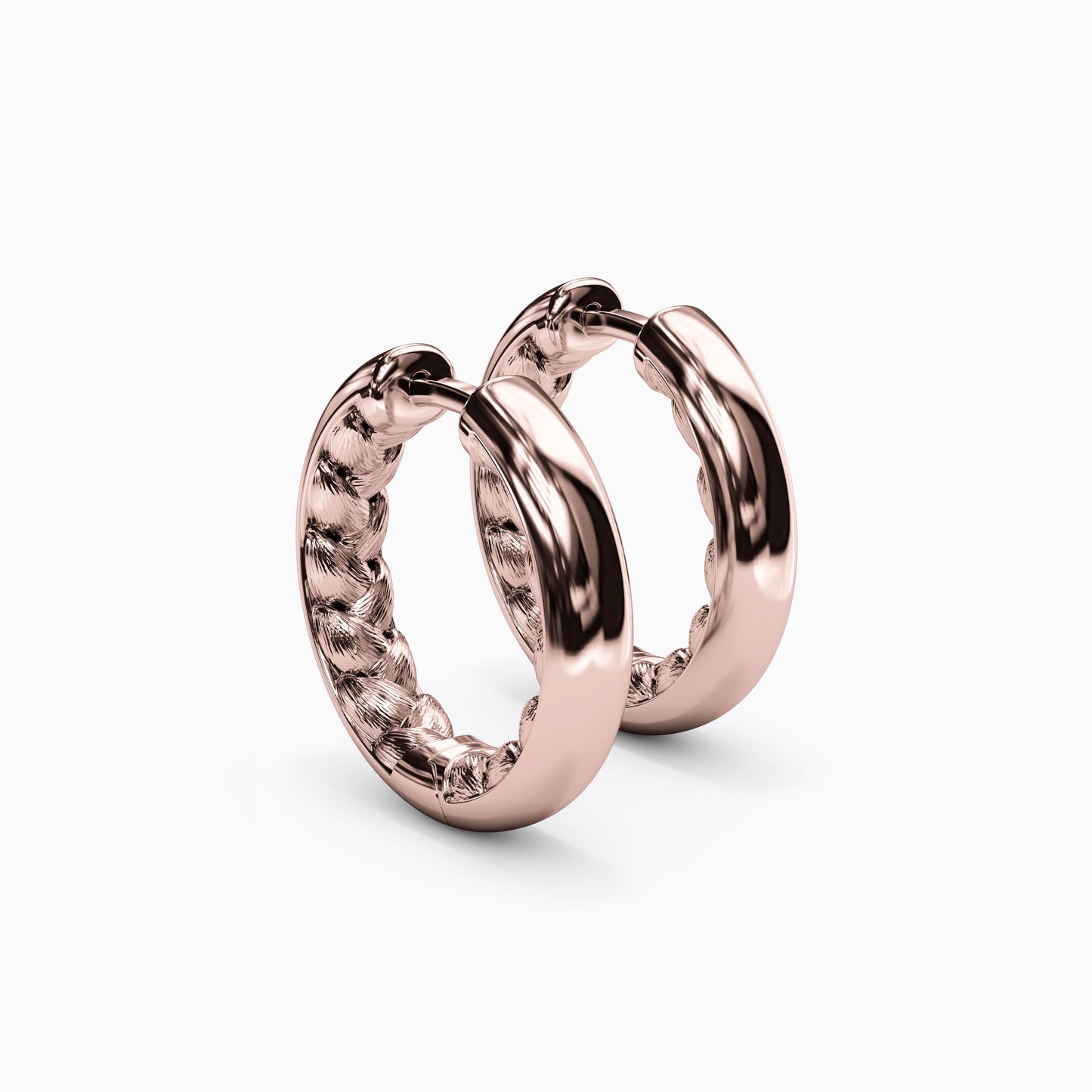 Wheat & Polished Hoop Earrings in 14K Gold