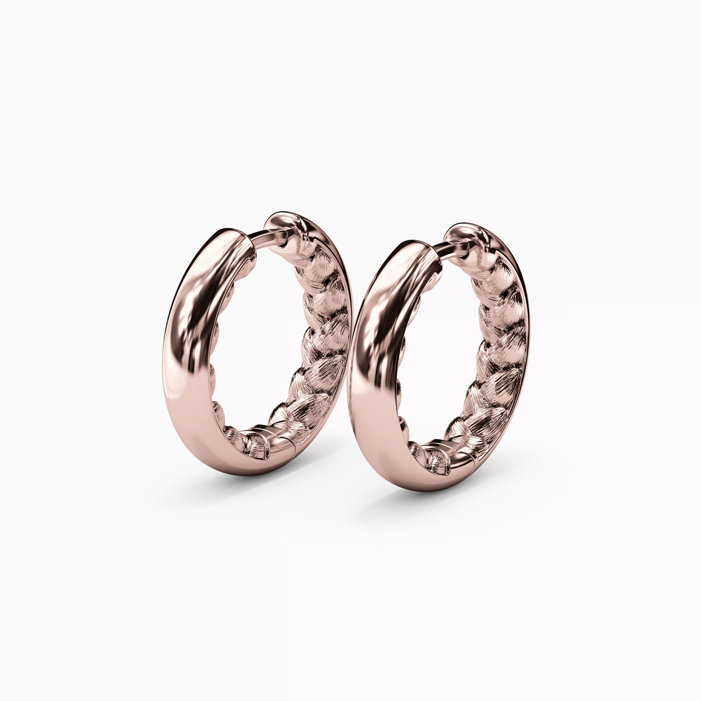 Wheat & Polished Hoop Earrings in 14K Gold