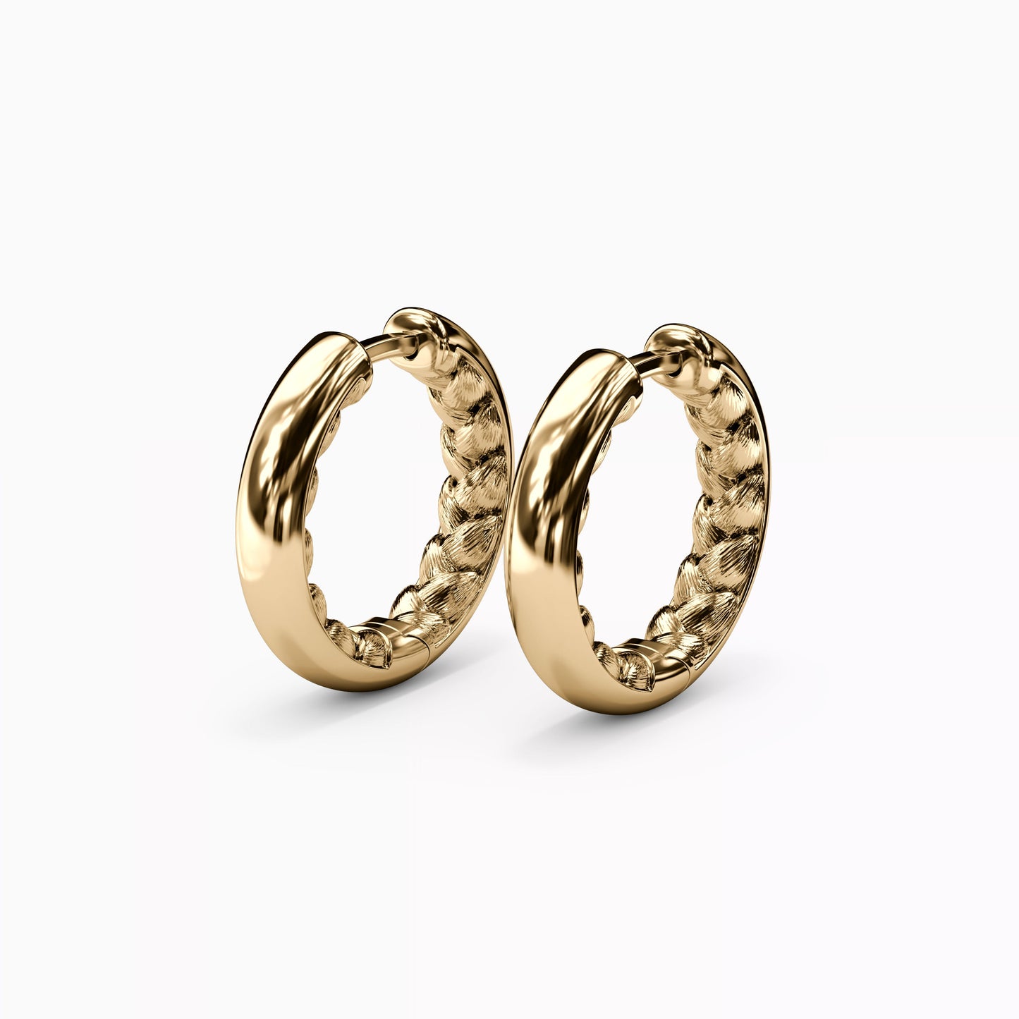 Wheat & Polished Hoop Earrings in 14K Gold