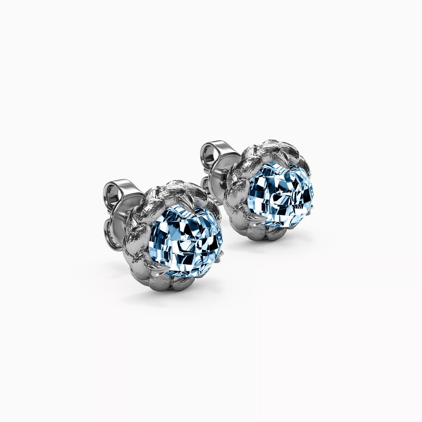 Swiss Blue Topaz Solitaire Stud Earrings in Sterling Silver