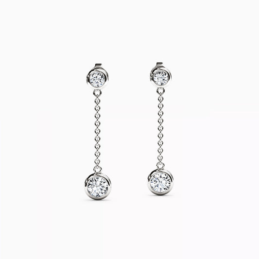 Diamond Bezel Studded Drop Earrings in 14K Gold