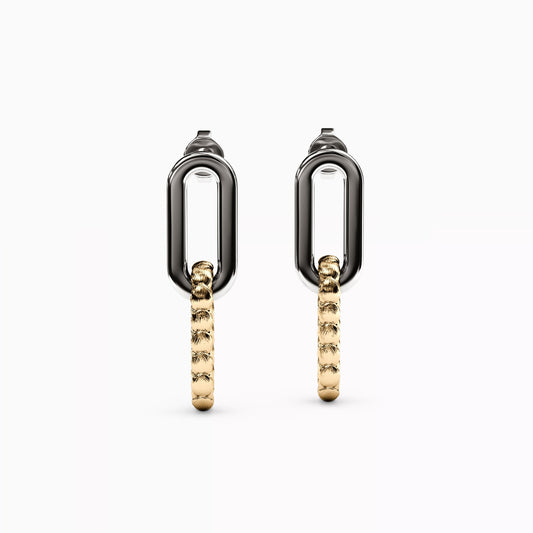 Paperclip & Wheat Linked Earrings in 14K Gold & Sterling Silver