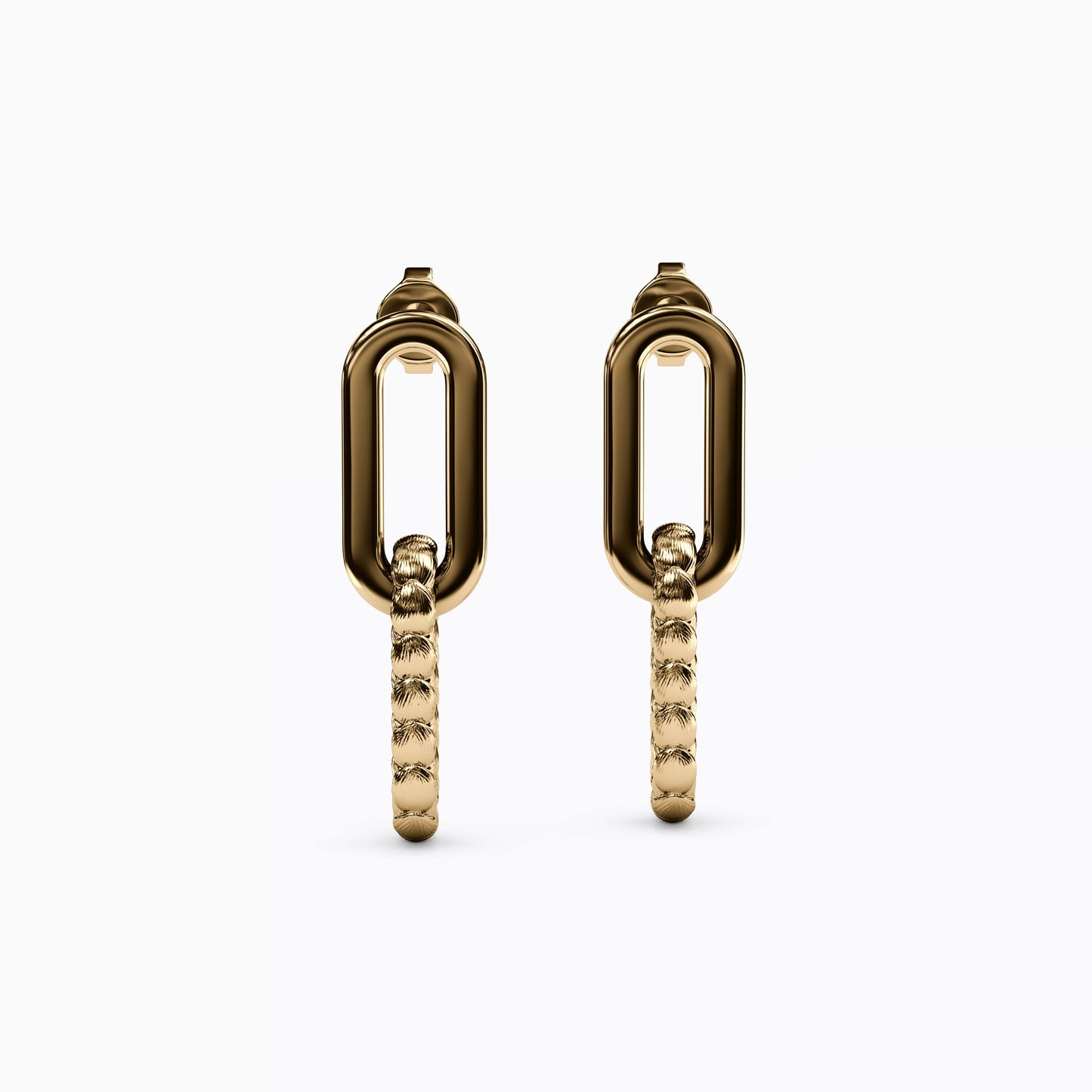 Paperclip & Wheat Linked Earrings in 14K Gold