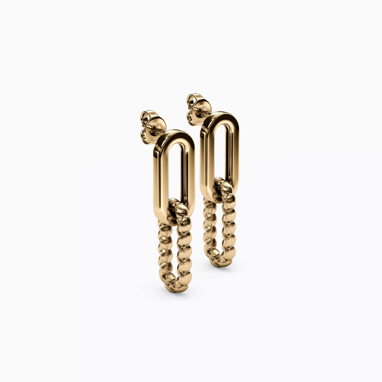 Paperclip & Wheat Linked Earrings in 14K Gold