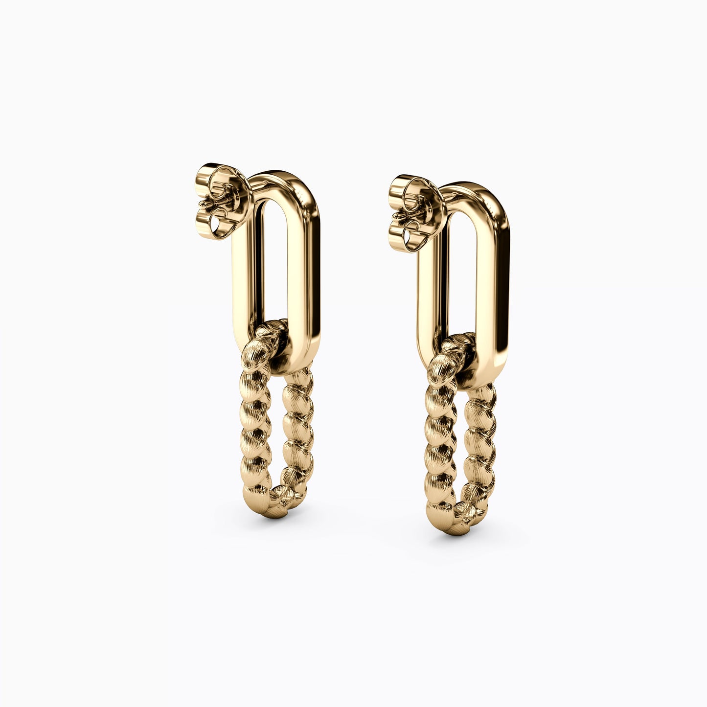 Paperclip & Wheat Linked Earrings in 14K Gold