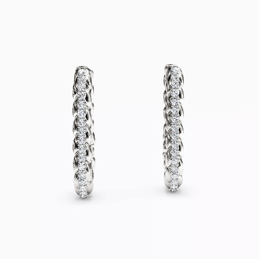 Diamond Pavé & Wheat Hoop Earrings in 14K Gold