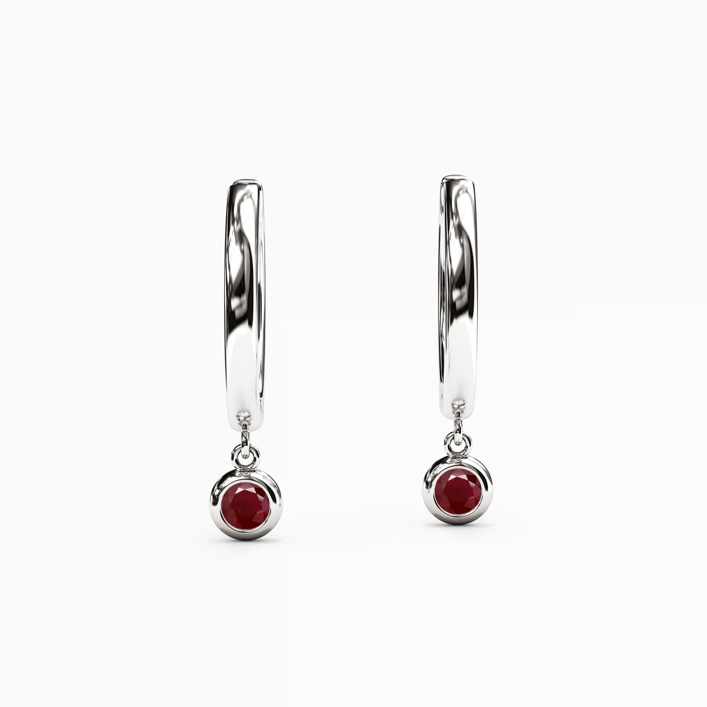 Ruby Bezel Hoop Earrings in 14K Gold