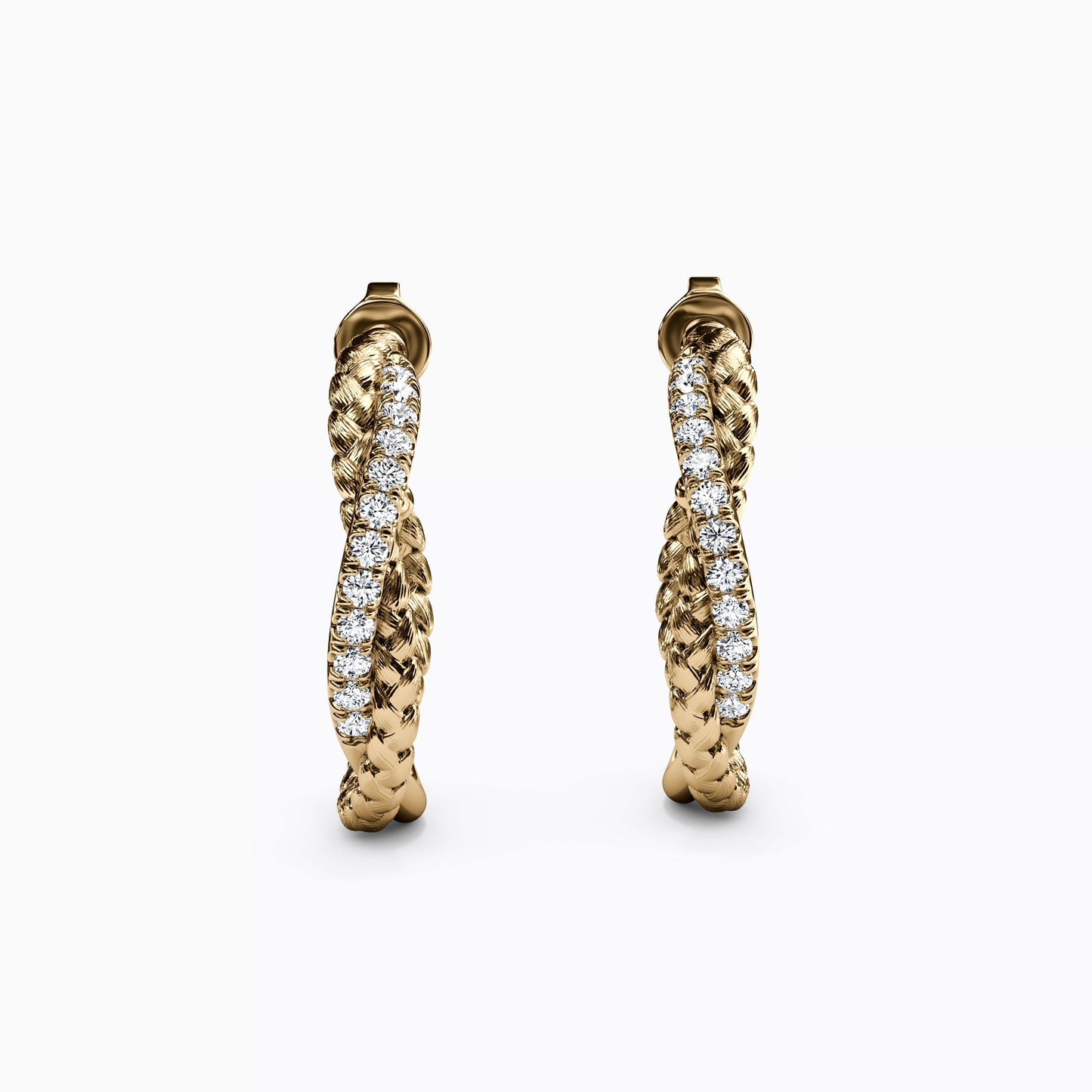 Diamond and Wheat Twist Hoop Earrings in 14K Gold