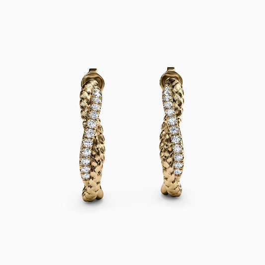Diamond and Wheat Twist Hoop Earrings in 14K Gold
