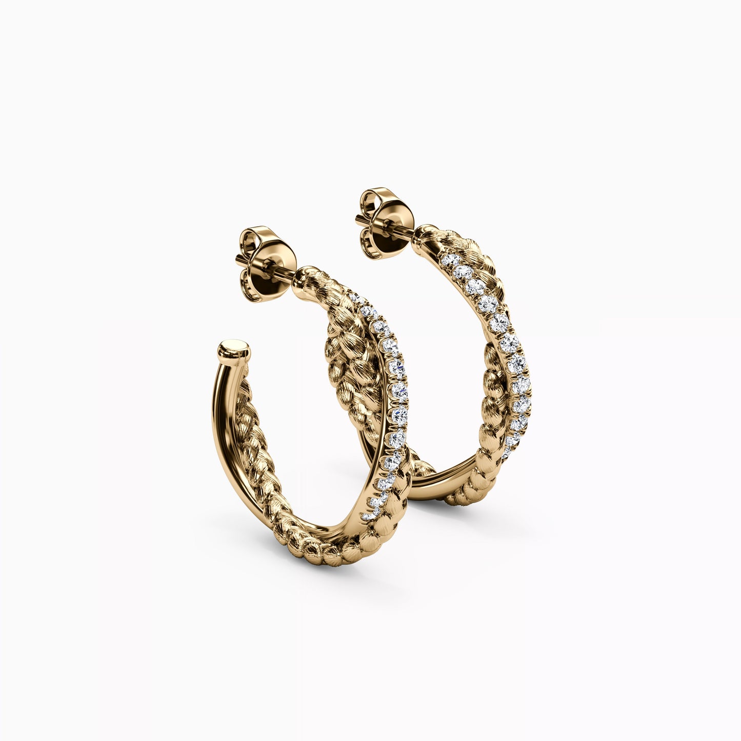 Diamond and Wheat Twist Hoop Earrings in 14K Gold