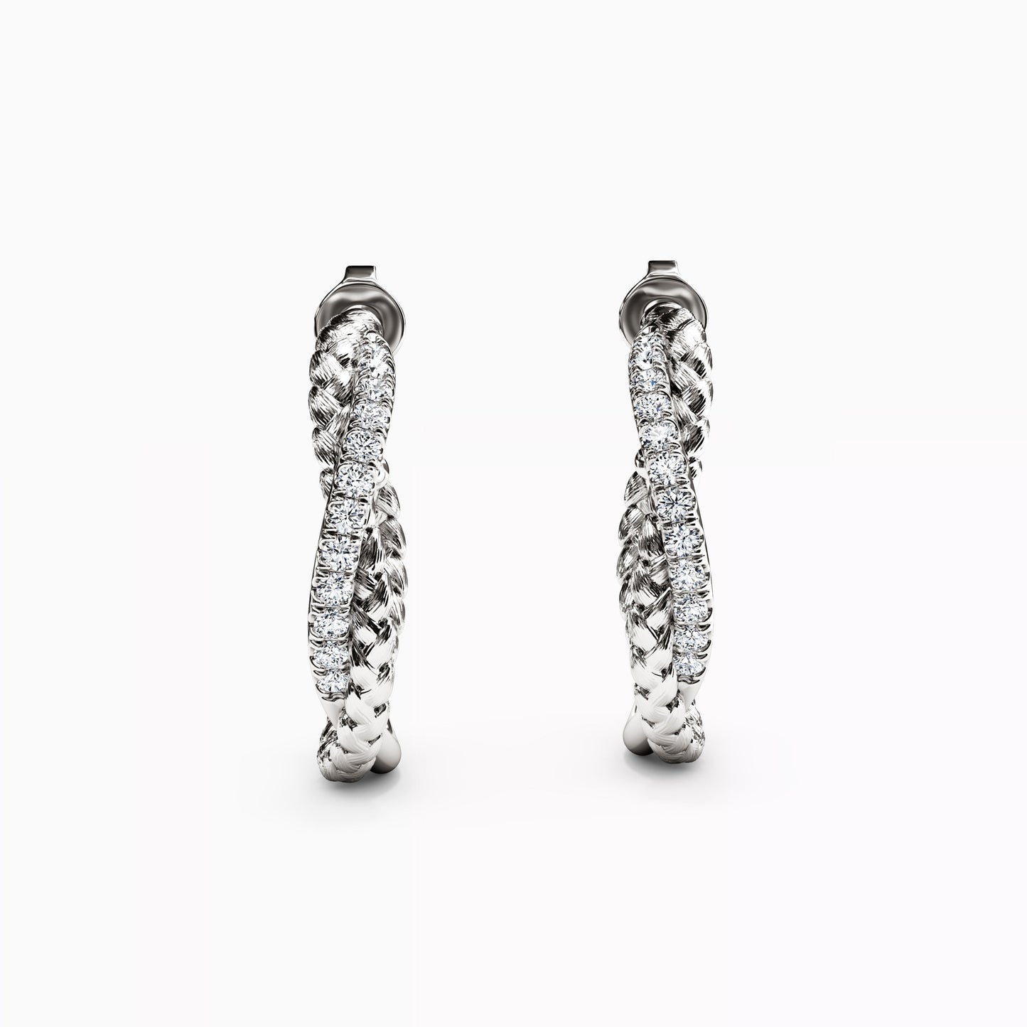 Diamond and Wheat Twist Hoop Earrings in 14K Gold