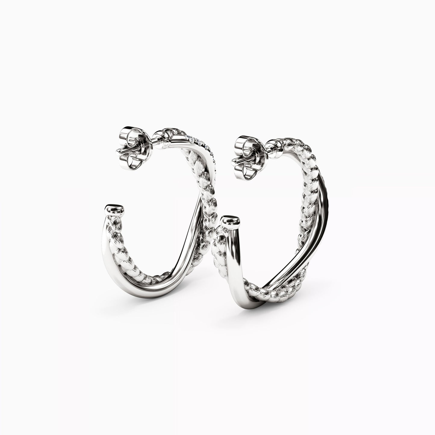 Diamond and Wheat Twist Hoop Earrings in 14K Gold