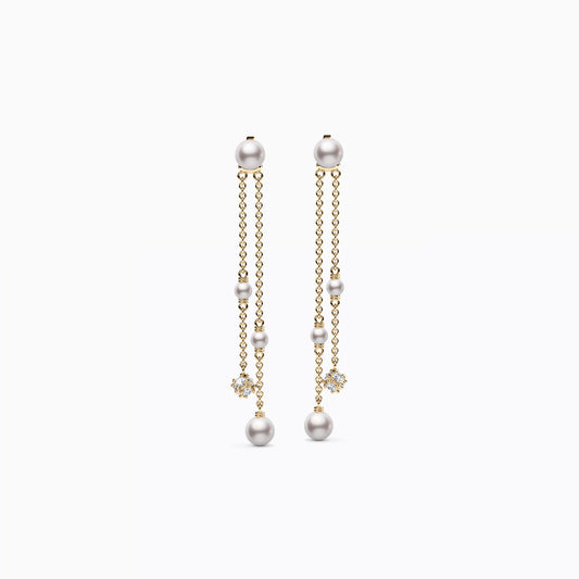 Fresh Water Pearl & Diamond Stud Drop Jacket Earrings in 14K Gold