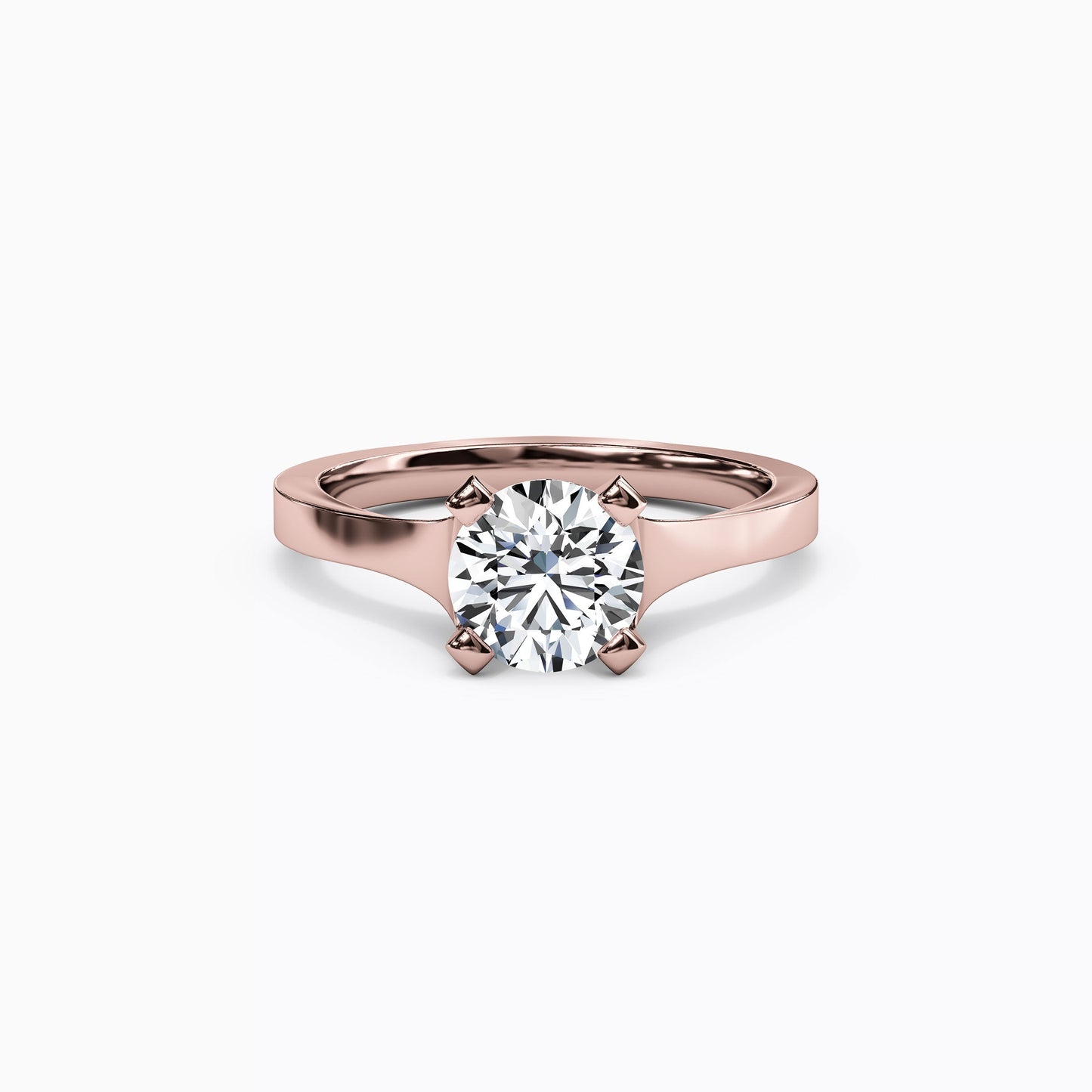 Solitaire Diamond with Pavé Tapered Engagement Ring in 14K Gold