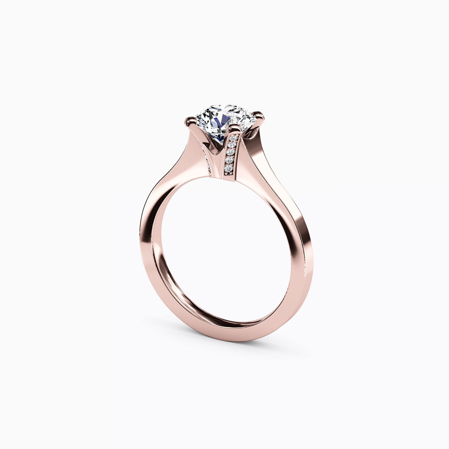 Solitaire Diamond with Pavé Tapered Engagement Ring in 14K Gold