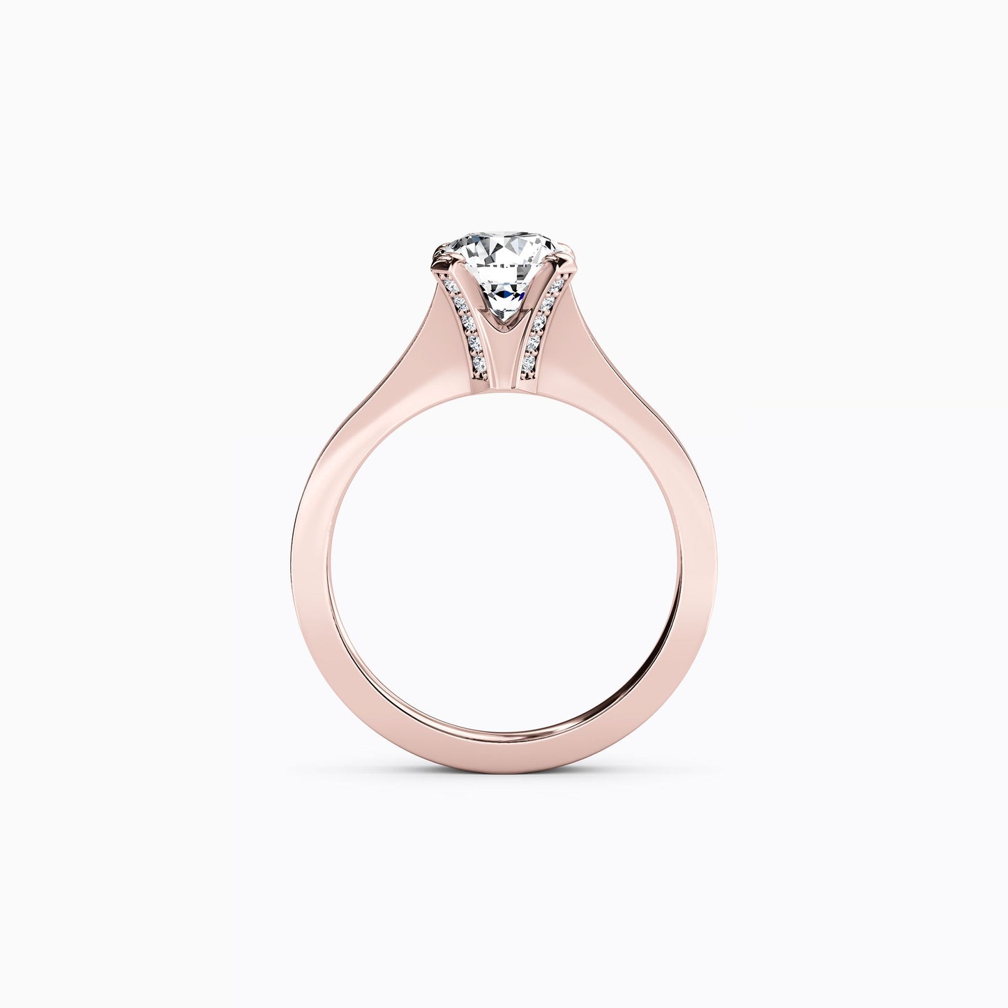 Solitaire Diamond with Pavé Tapered Engagement Ring in 14K Gold