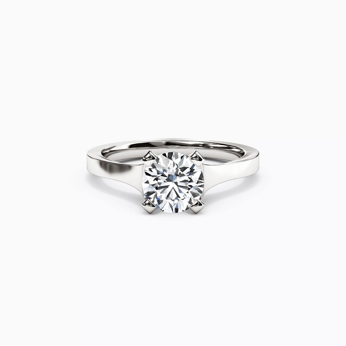 Solitaire Diamond with Pavé Tapered Engagement Ring in 14K Gold