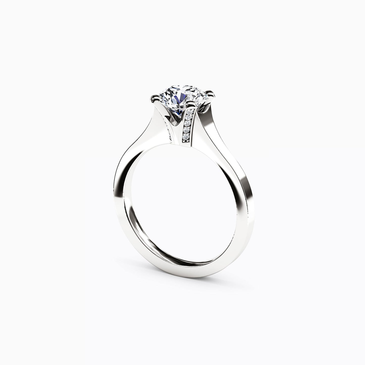 Solitaire Diamond with Pavé Tapered Engagement Ring in 14K Gold