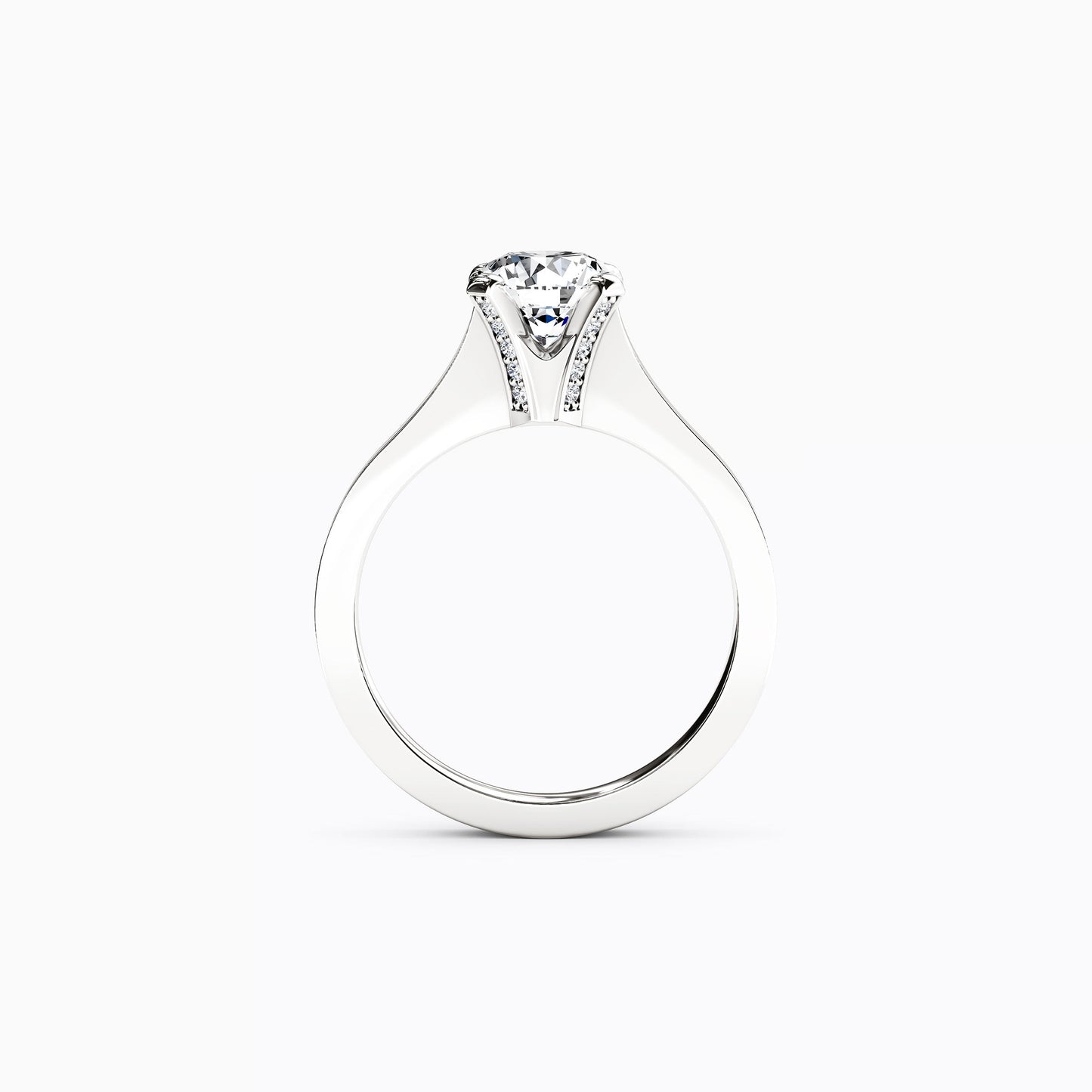Solitaire Diamond with Pavé Tapered Engagement Ring in 14K Gold