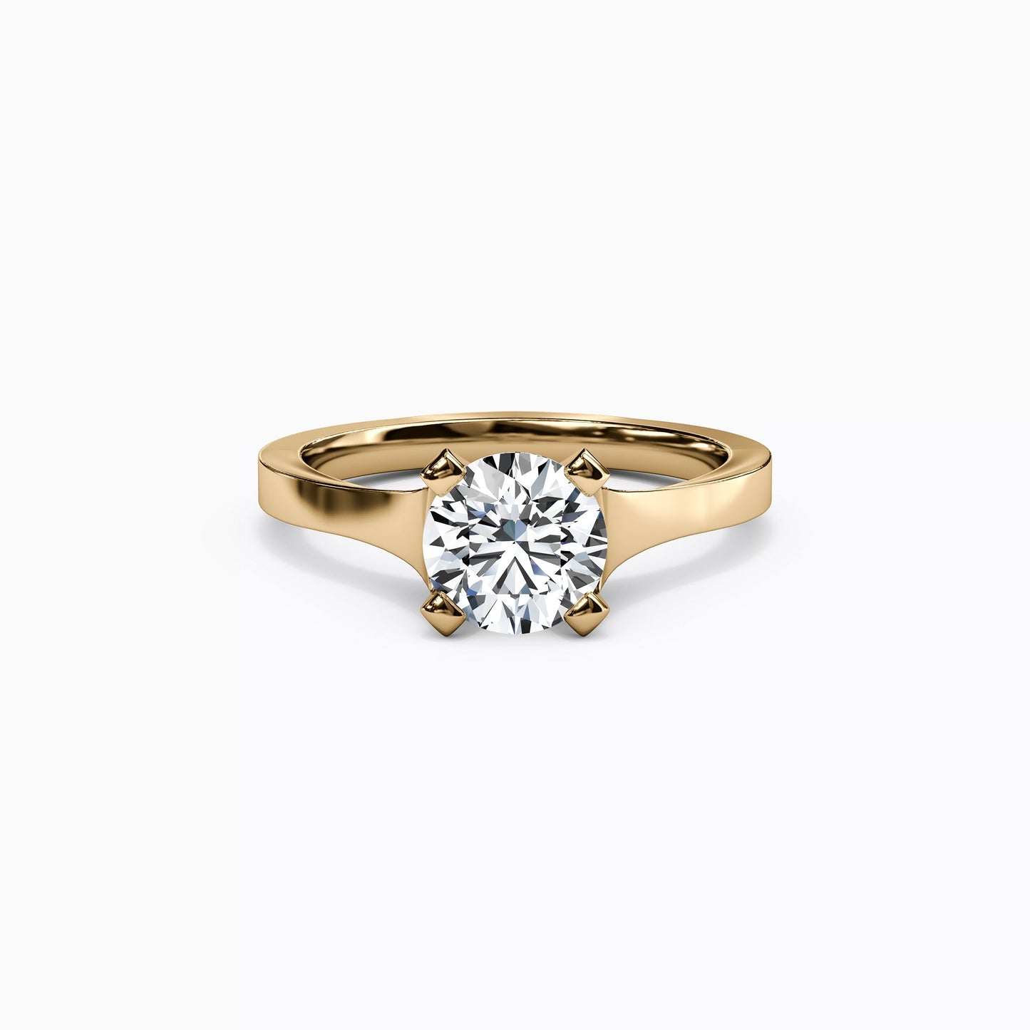 Solitaire Diamond with Pavé Tapered Engagement Ring in 14K Gold