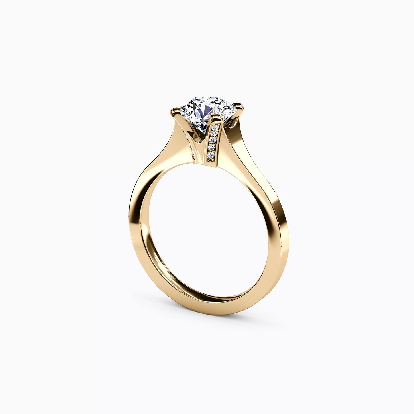 Solitaire Diamond with Pavé Tapered Engagement Ring in 14K Gold