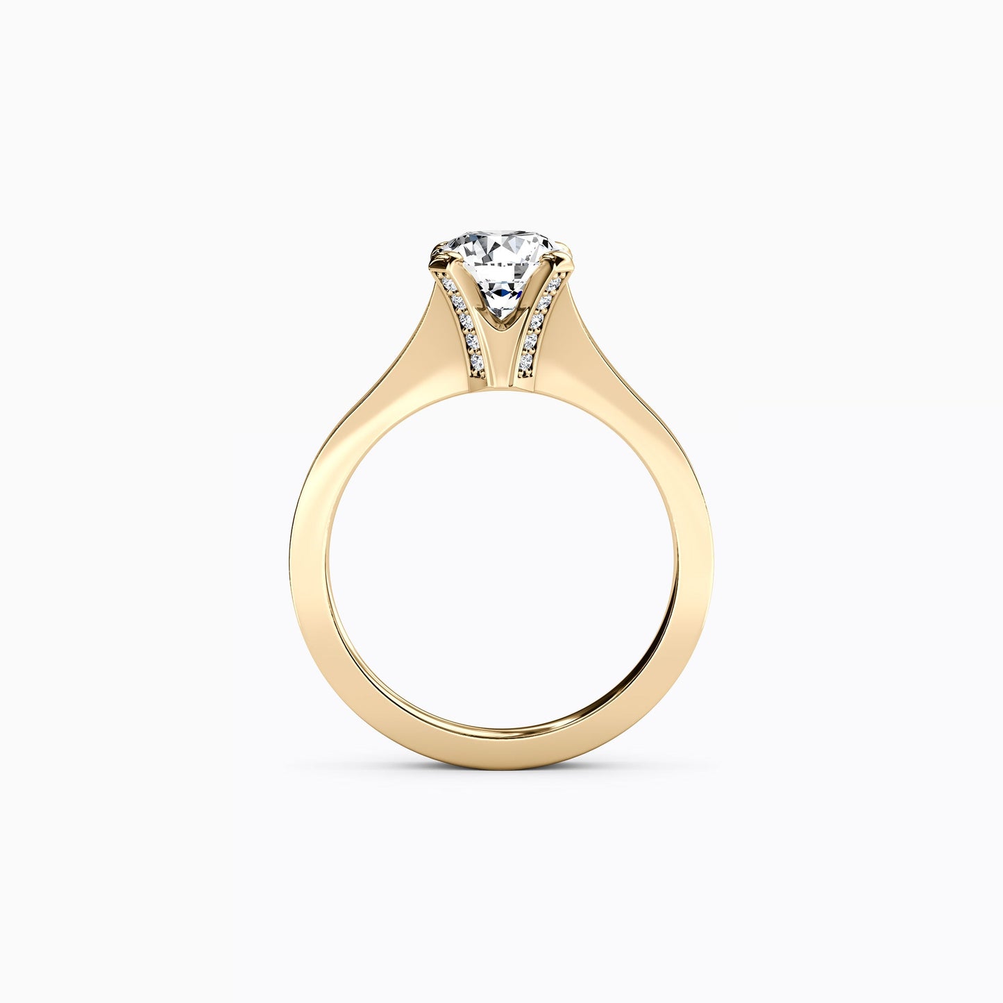 Solitaire Diamond with Pavé Tapered Engagement Ring in 14K Gold