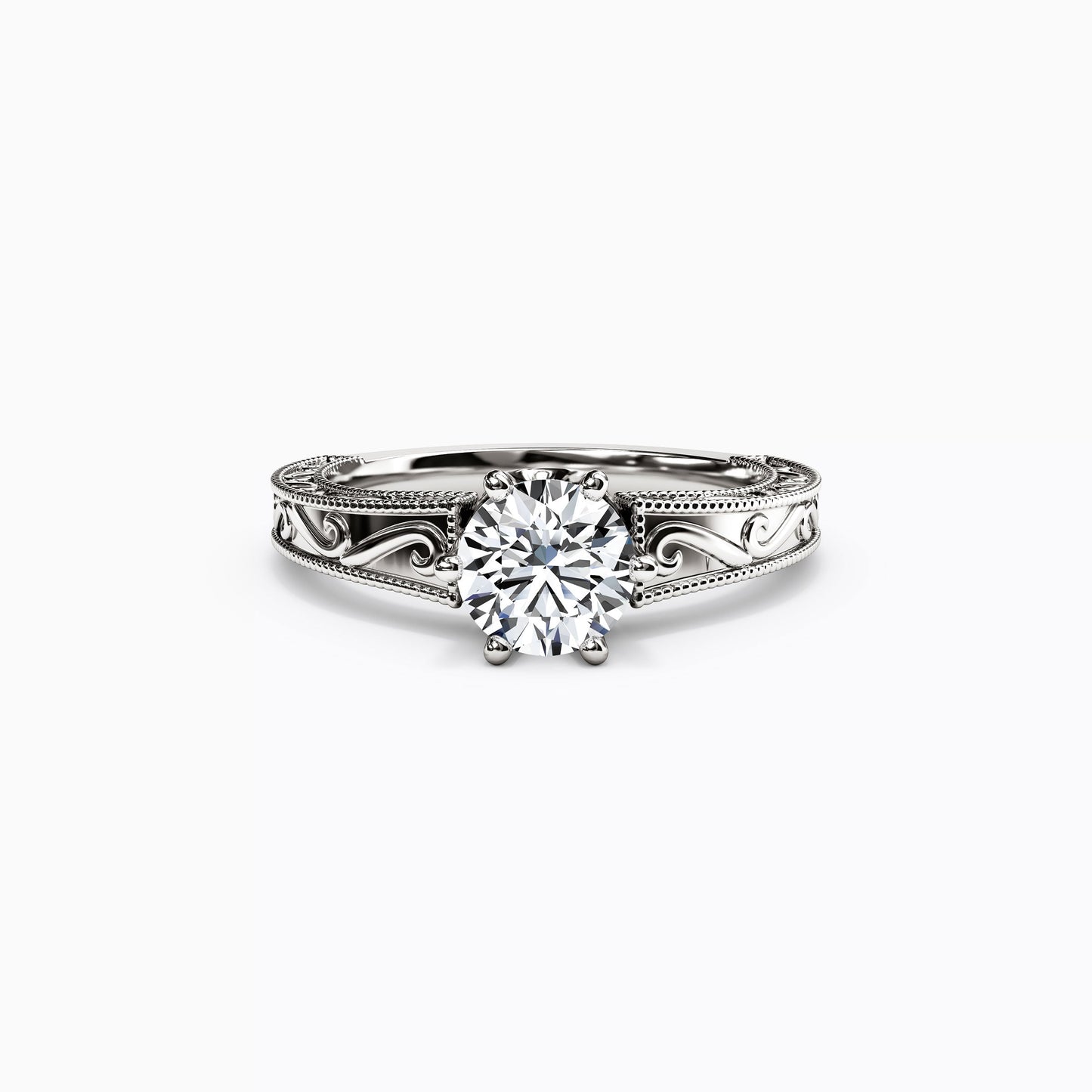 Jubilee Paisley Engraved Engagement Ring in Platinum