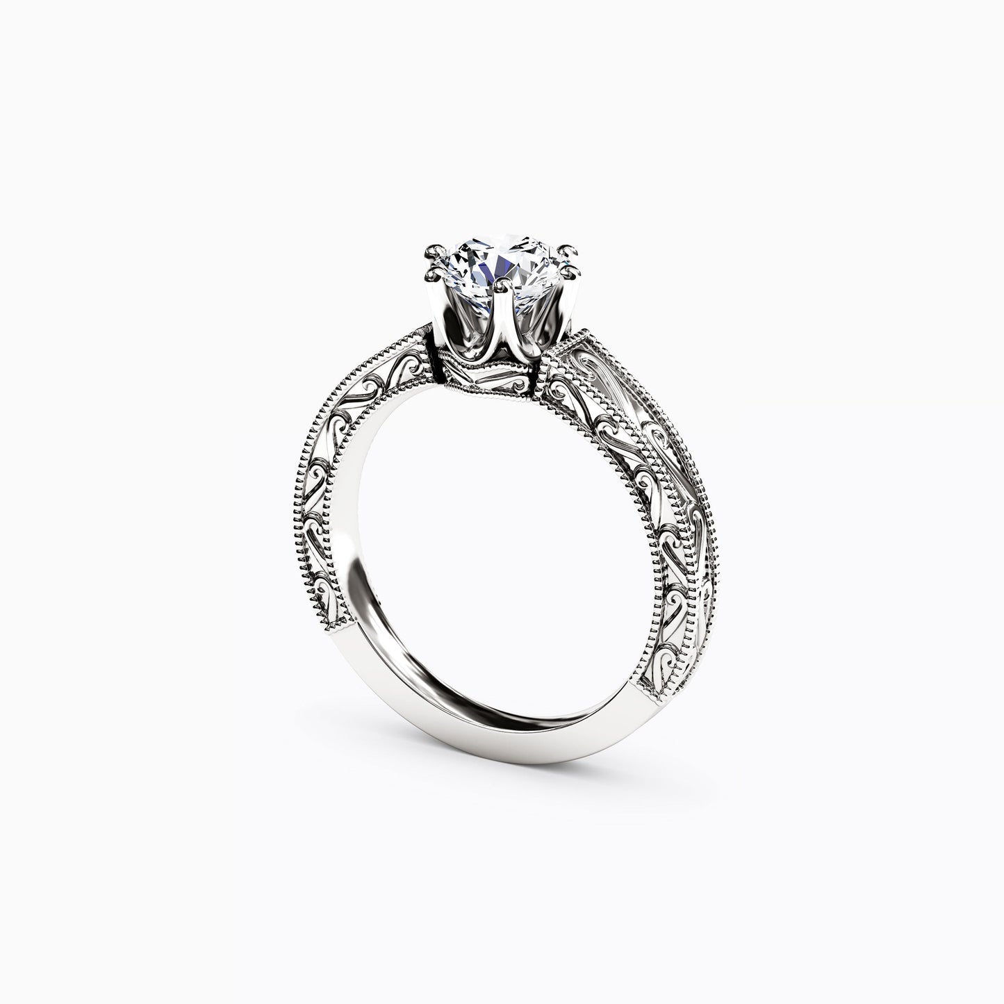 Jubilee Paisley Engraved Engagement Ring in Platinum