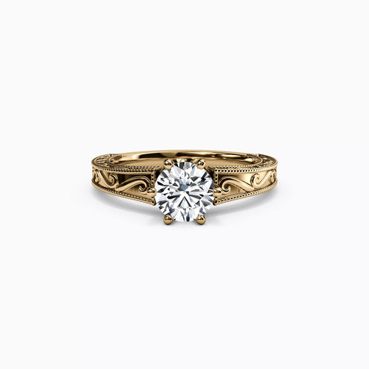 Jubilee Paisley Engraved Engagement Ring in 14K Gold