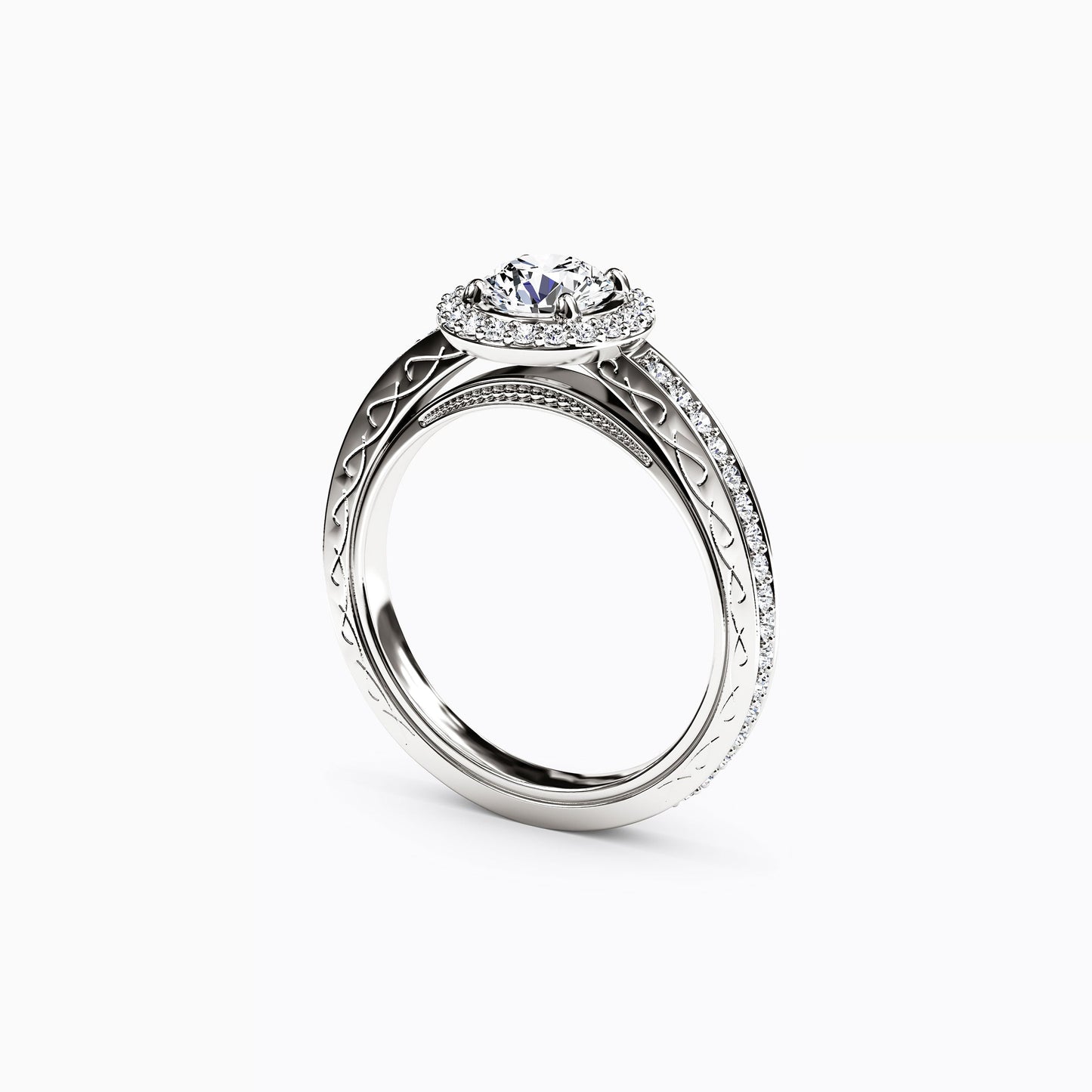 Halo Pavé Engagement Ring in Platinum