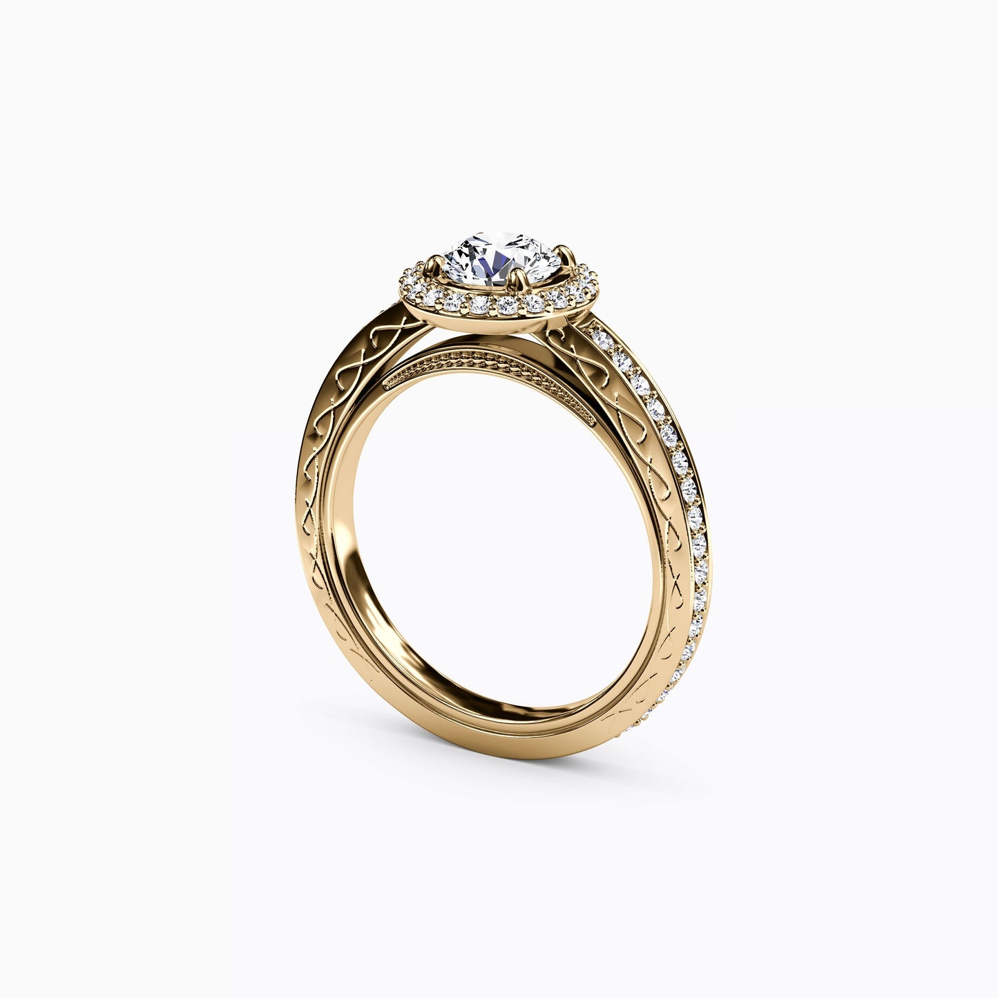 Halo Pavé Engagement Ring in 14K Gold