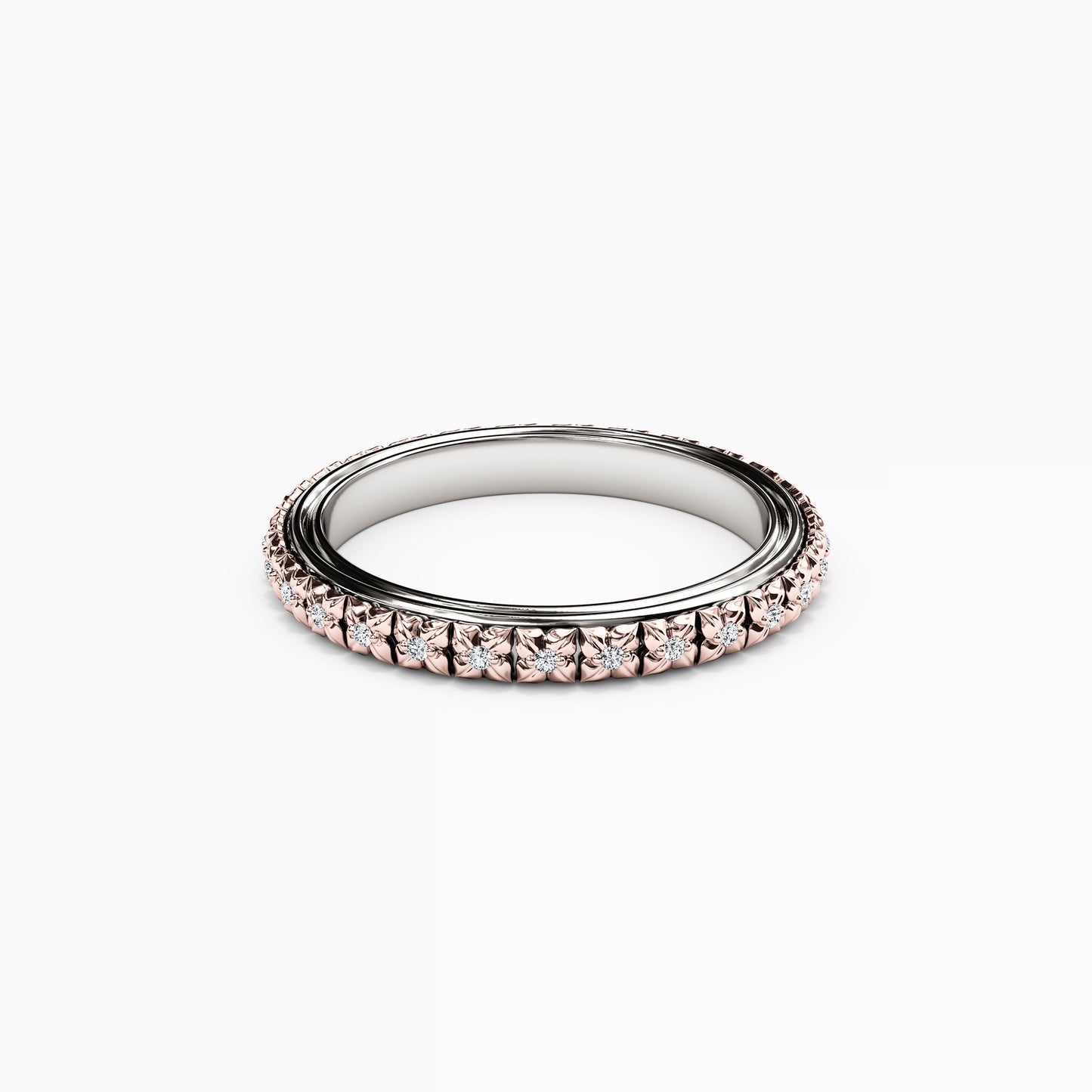 Diamond Two-Tone Fleur Wedding Band in 14K Gold