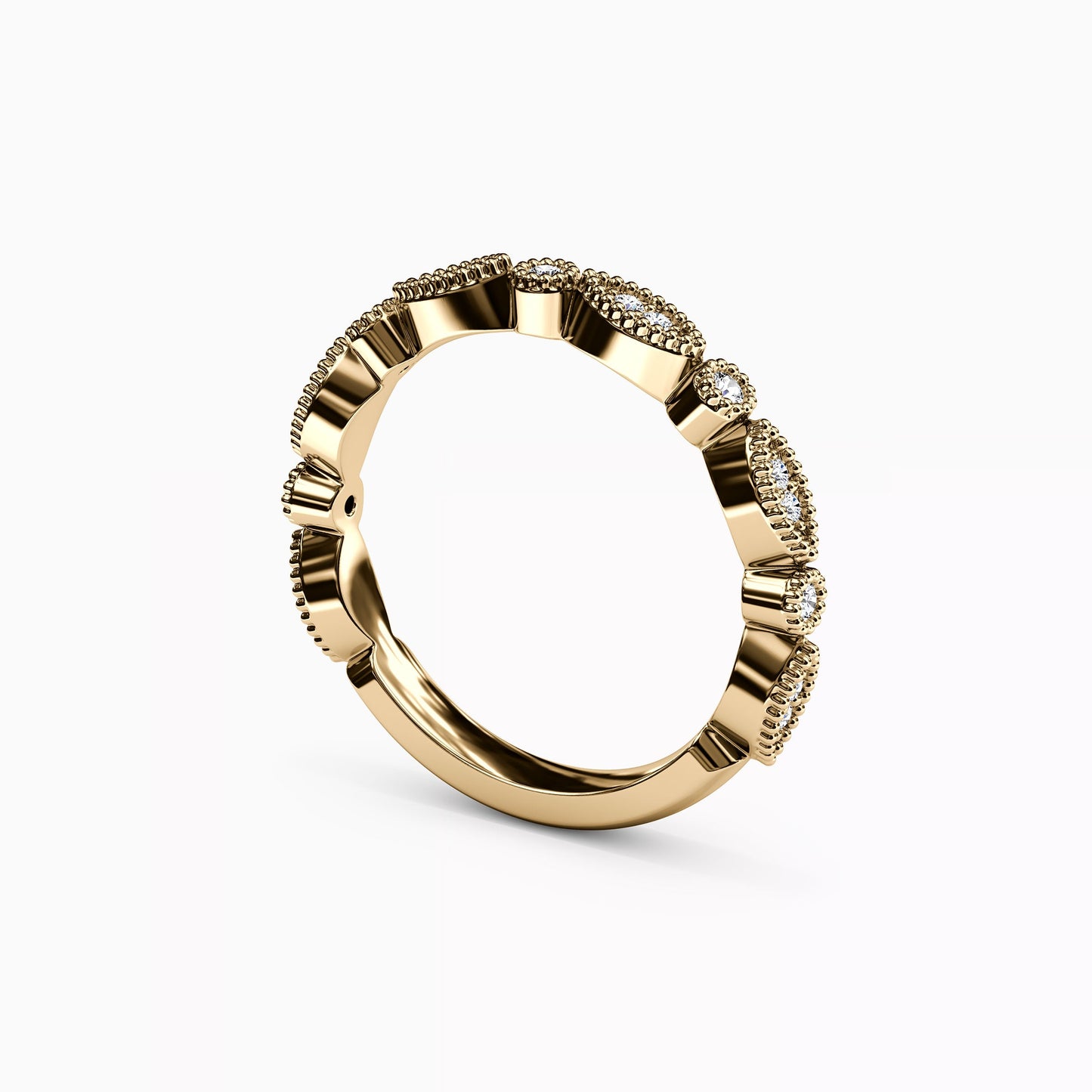 Diamond Beaded Wedding Band in 14K Gold