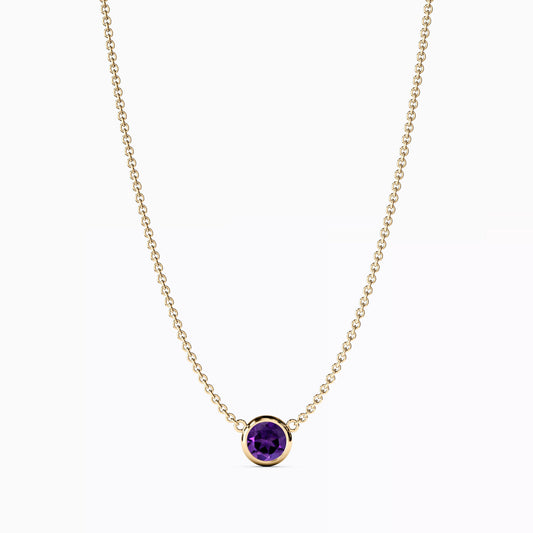 Amethyst Bezel Necklace in 14K Gold