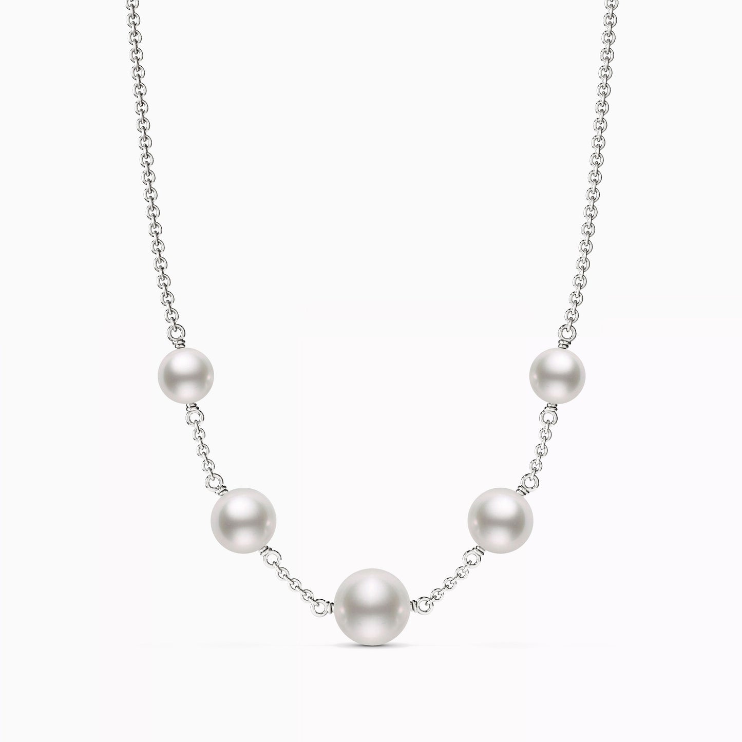 Akoya Cultured Pearl Station Necklace in 14K Gold