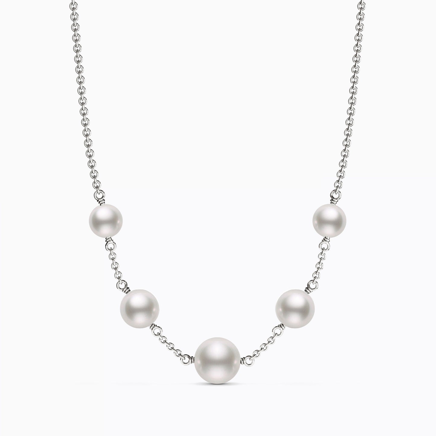 Akoya Cultured Pearl Station Necklace in 14K Gold