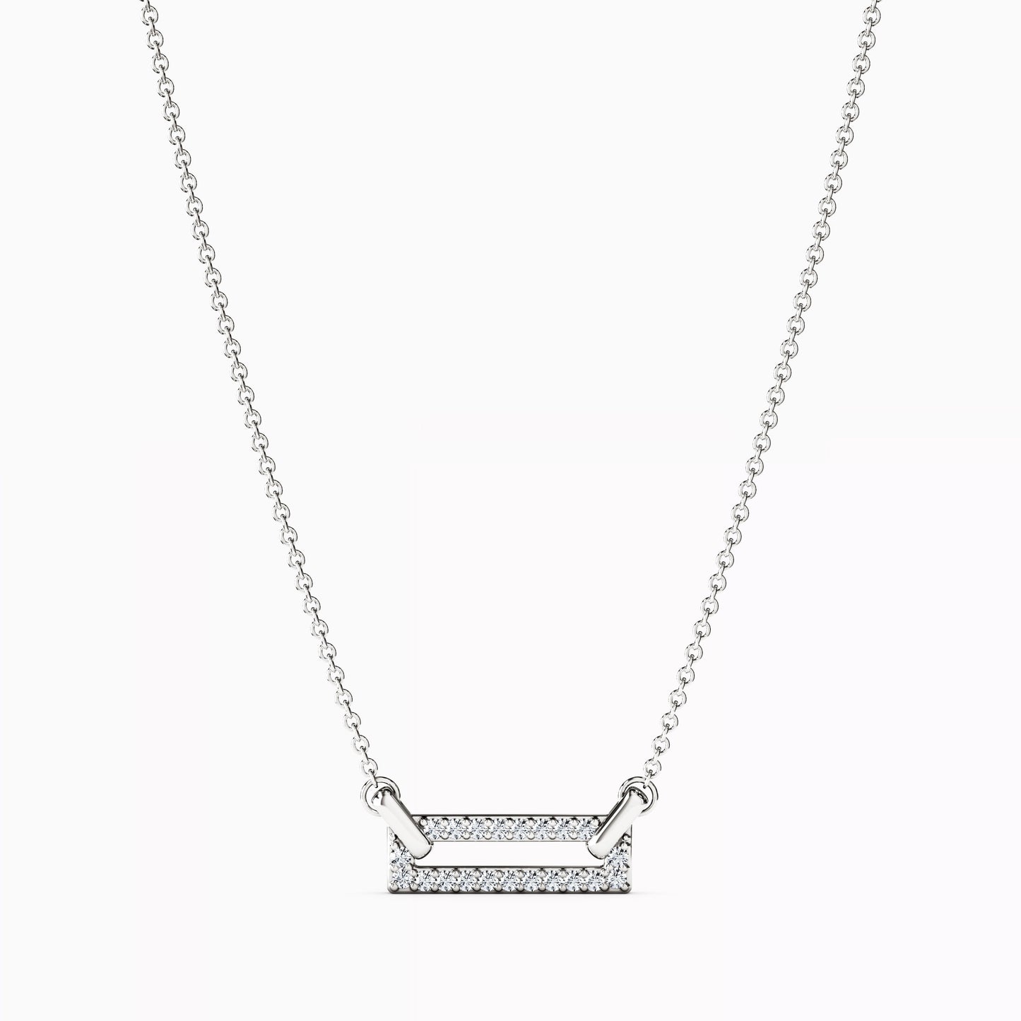 Diamond Pavé Rectangle Necklace in Sterling Silver