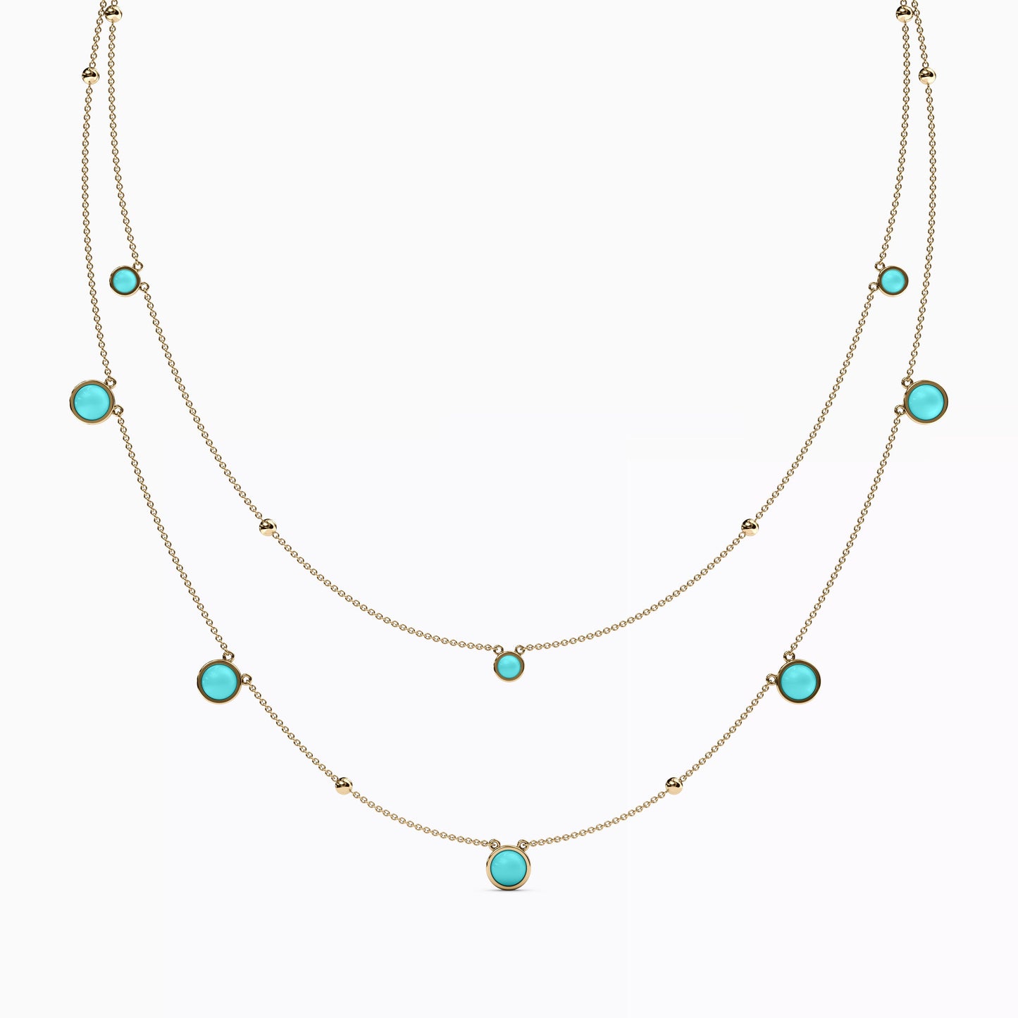 Turquoise Multilayered Station Necklace in 14K Gold