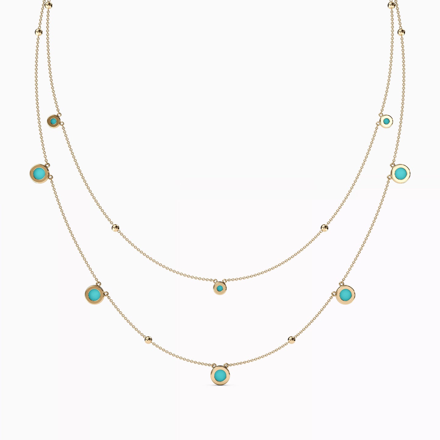 Turquoise Multilayered Station Necklace in 14K Gold