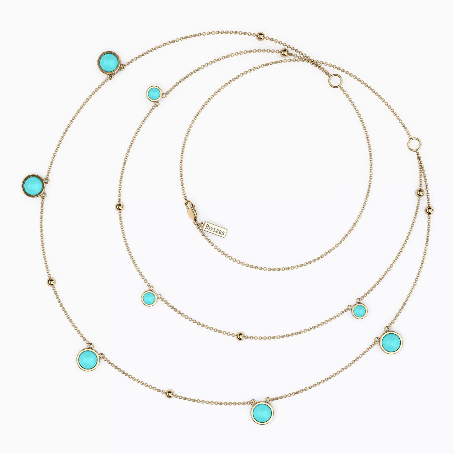 Turquoise Multilayered Station Necklace in 14K Gold