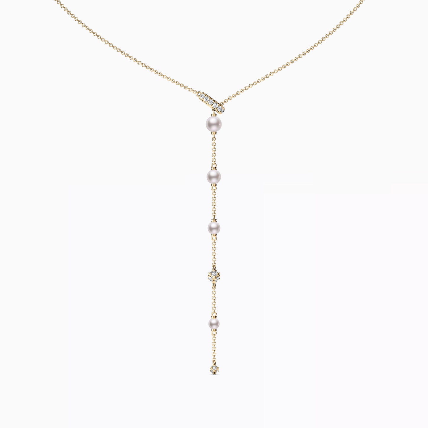 Fresh Water Graduated Pearl & Diamond Drop Necklace in 14K Gold